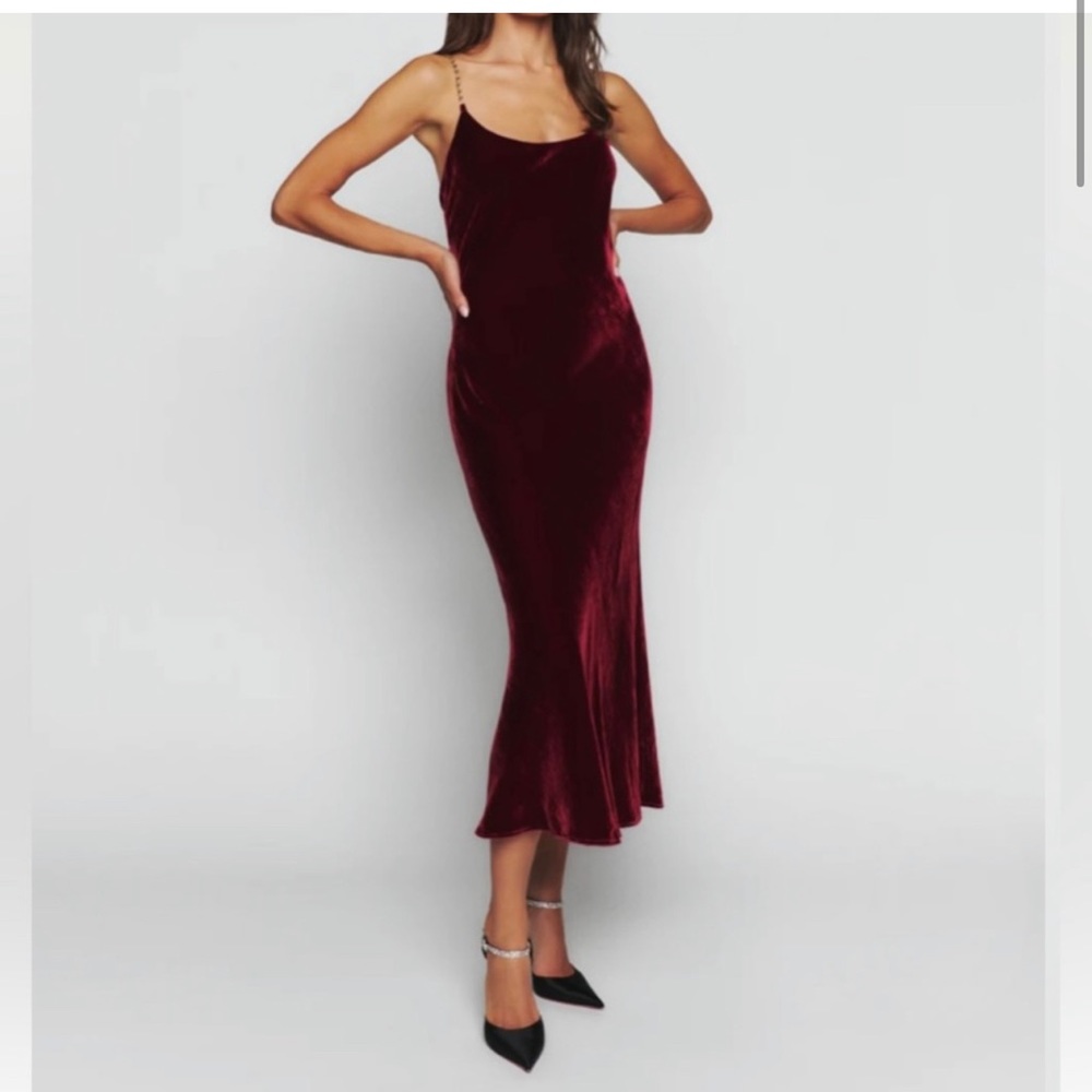Reformation Red Velvet Ady Dress with Chain Straps Size Large